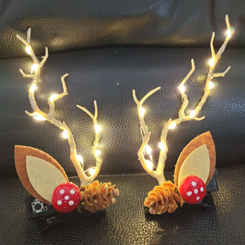 Нова LED лента за глава с еленови рога Deer Ear Flower Glow Light Crown Christmas Party Cosplay Birthday Wedding Navidad Decoration