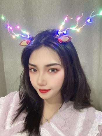 Нова LED лента за глава с еленови рога Deer Ear Flower Glow Light Crown Christmas Party Cosplay Birthday Wedding Navidad Decoration