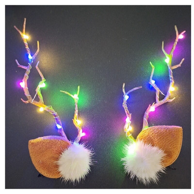 Νέο κεφαλόδεσμο LED Reindeer Antler Deer Ear Flower Glow Light Χριστουγεννιάτικο πάρτι Cosplay Γάμος Γενέθλια Navidad Διακόσμηση