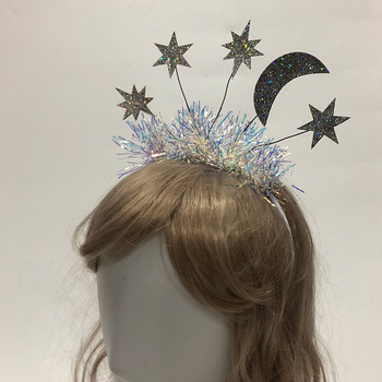 Лента за глава Новогодишна звезда Коледно парти Коса Eve Moon Tinsel Hoops Glittercrown Years Шапки за глава Лента за коса Bopper