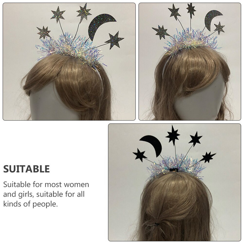 Peapael Uusaasta Staar Jõulupidu Juuksed Eve Moon Tinsel Hoops Glitter Crown Aastate peakate Peakate Juuksepael Bopper