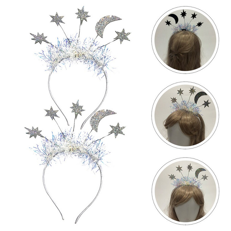 Peapael Uusaasta Staar Jõulupidu Juuksed Eve Moon Tinsel Hoops Glitter Crown Aastate peakate Peakate Juuksepael Bopper