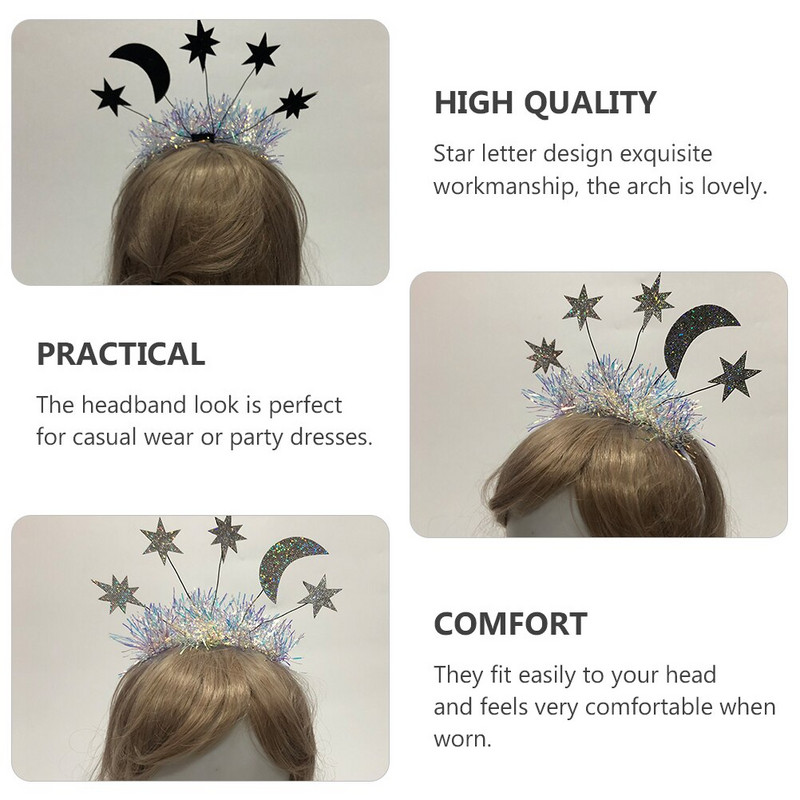 Peapael Uusaasta Staar Jõulupidu Juuksed Eve Moon Tinsel Hoops Glitter Crown Aastate peakate Peakate Juuksepael Bopper