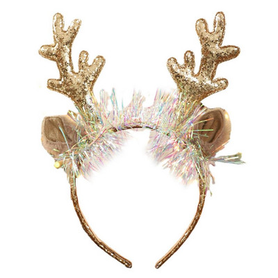 Блестящ коледен обръч за коса с еленов рог Очарователна коледна шапка с еленов рог Аксесоари за костюми за косплей за вечеринка