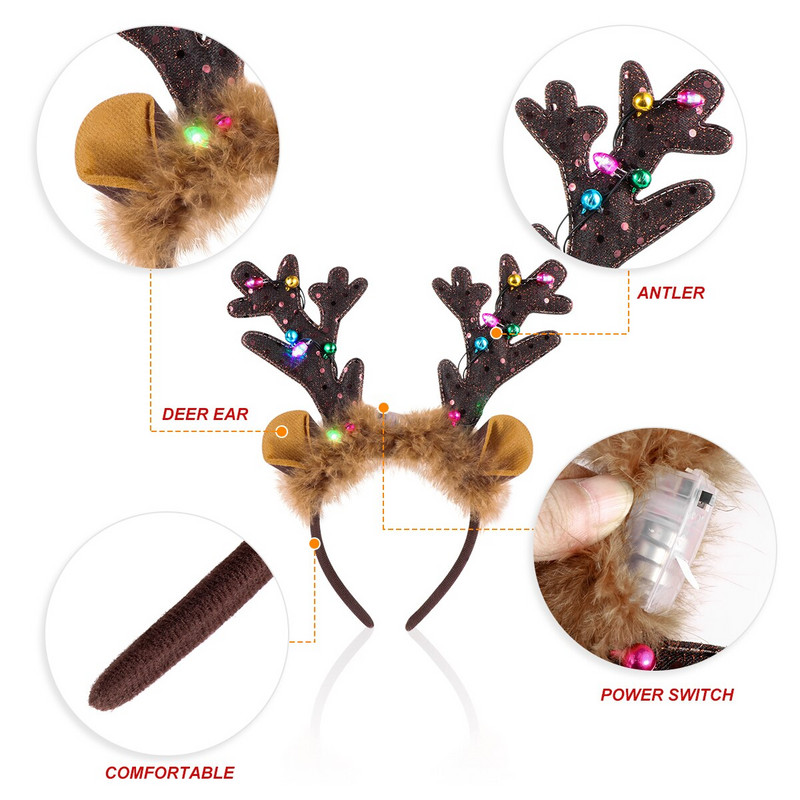 Traka za glavu Antlers Rogovi jelena Led Božićne trake za glavu Reindeer Dodaci Cosplay Lightelk Holiday