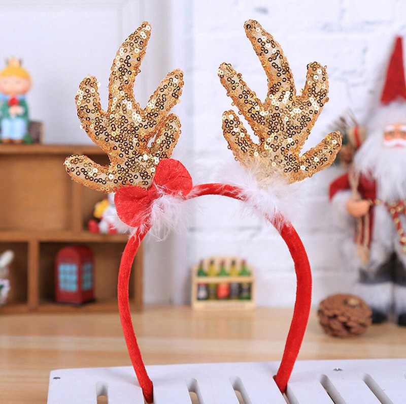 Femei bentiță de Crăciun cu paiete, coarne de ren, accesorii pentru cap, festival, petrecere, decor acasă