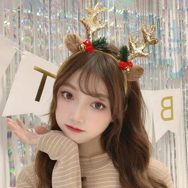 Αξιολάτρευτο Elk Antler Headband Εξαιρετική επαναχρησιμοποιήσιμη χριστουγεννιάτικη στεφάνη μαλλιών Xmas βελούδινη κεφαλόδεσμος ελαφιού