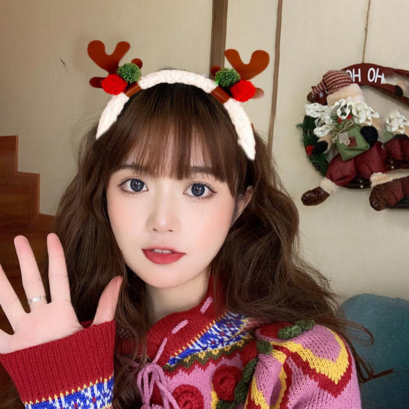 Populaarne jõulukarvarõngas Pehme tekstuuriga jõulupea rõngas piduliku peokaunistus Armas hirvesarve jõulupeapael