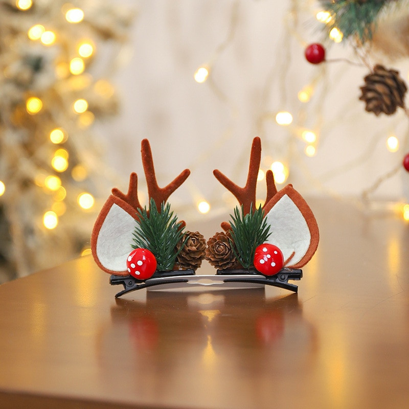 Noi agrafe de păr de Crăciun, pălărie, ac de păr pentru fete, cadou de festival, drăguț, ureche de cerb, conuri de pin, agrafe, accesorii pentru păr pentru adulți.