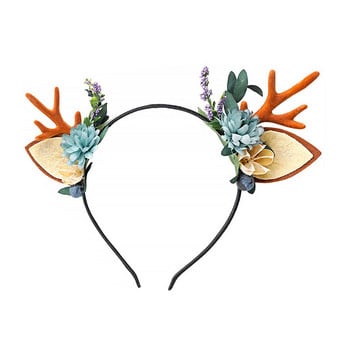 Headband Deer Antler Antlers Flower Hair Christmas Headbandsfairy Flowers Hornsears Party Reindeer Elkwomen Αξεσουάρ Holiday