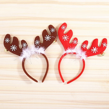 Червен цвят каки Коледни еленови уши Камбанка от пера Коледна лента за коса Еленови рога Лента за глава Закопчалка Шапки Коледен декор Празнични парти партита