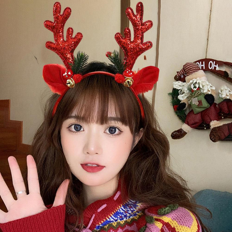 Unikali kalėdinė plaukų juosta, gražiai lengva pliušinė elnio rago kalėdinė galvos juosta ryškios spalvos briedžio plaukų lankelis Kalėdoms