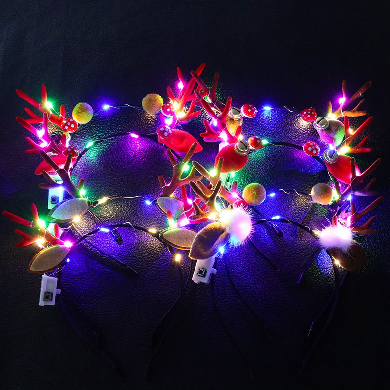 Novo za djecu Trepereće trake za glavu Svjetleći rogovi Svjetleće božićne trake za glavu Božićni ukrasi LED trake za kosu
