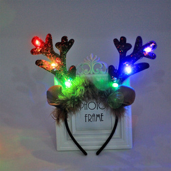 Headband Christmas Antler Reindeer Lightantlers Led Headbands Glowing Hair Hoop Deerfor Ears Headpiece Glow Woman κοστούμι