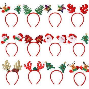Карикатура Червена коледна лента за коса Дядо Коледа, снежен човек, рога, лента за глава Весела Коледа Декор Възрастни Деца Naviidad Подаръци Ноел Играчки