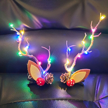 Χριστουγεννιάτικο κάλυμμα ελαφιού Γυναικεία κοριτσίστικα Led Glowing Elk Horn Hair Clip Χριστουγεννιάτικο δώρο Κάλυμμα κεφαλής από άλκες με φώτα διακόσμηση για πάρτι