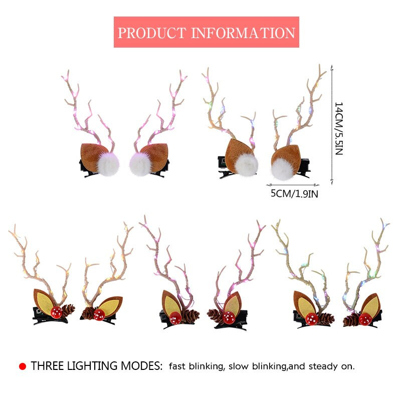 Коледни шапки с еленови рога Жени и момичета Led светещ щипка за коса с рог на лос Коледен подарък Шапки с лосове със светлини Парти декор