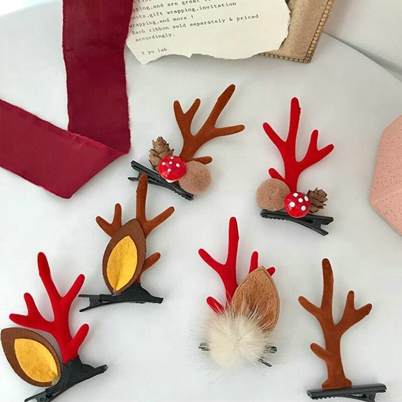 2Pcs Korejske božićne kopče za kosu Slatka ukosnica s jelenjim ušima za žene Djevojčica Djed Mraz Snjegović Ukosnice Drške za kosu Pokrivala za kosu Dodaci za kosu