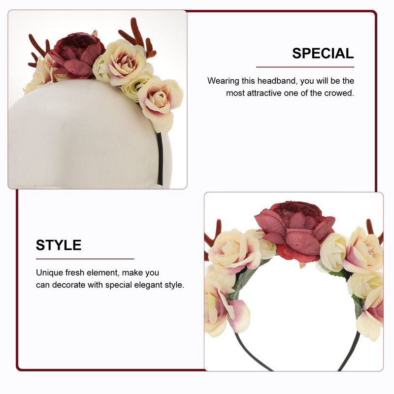 Božićna traka za glavu Kosa Jelen Rogovi Cvijet Sob Obruč Rogovi Cvjetne trake za glavu Trake za glavu Elk Bands Odjeća za glavu Blagdan