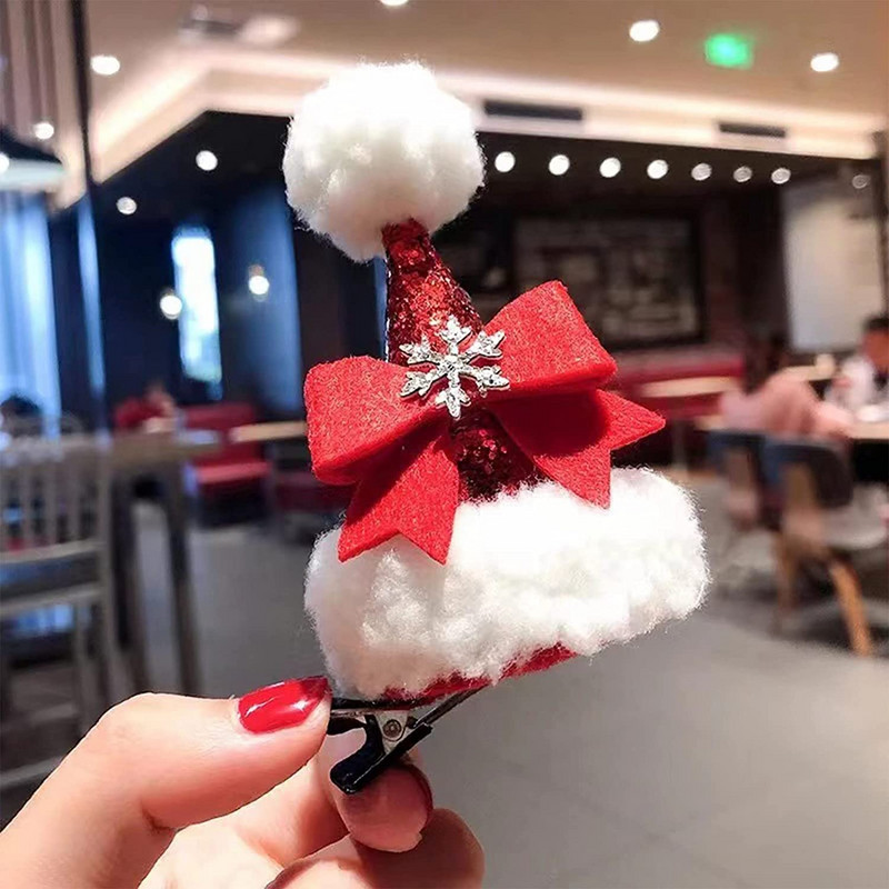 Roku darbs Ziemassvētku cepures matu sprādzes bērniem meitenēm Bling matu sprādzes Skaisti matu aksesuāri bērniem Jaungada dāvana Ziemassvētku matu sprādzes