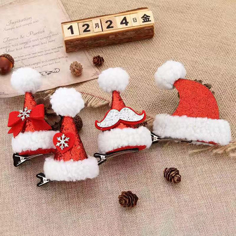 Roku darbs Ziemassvētku cepures matu sprādzes bērniem meitenēm Bling matu sprādzes Skaisti matu aksesuāri bērniem Jaungada dāvana Ziemassvētku matu sprādzes