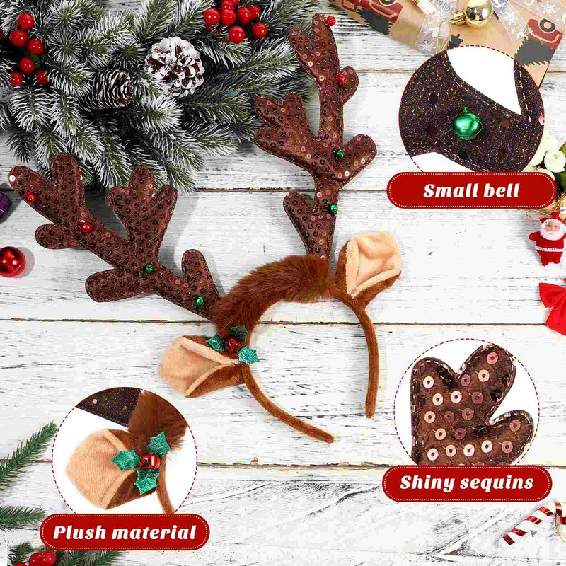 Traka za glavu Božićni sobovi rogovi Trake za glavu od jelenjih rogova Blagdanske uši Elko pokrivalo za glavu Ženski kostim sa šljokicama za kosu u obliku obruča