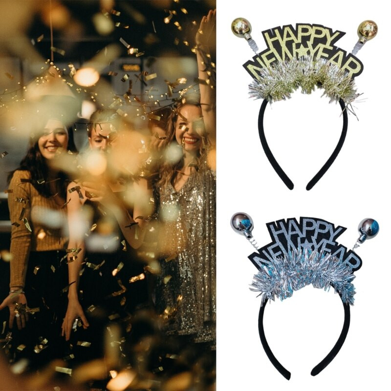 Bentita de Anul Nou 2023 Cerc de păr de Anul Nou La mulți ani Bentita de păr Banda de păr pentru petrecere de Anul Nou Crăciun pentru cap