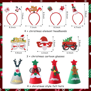 JOYMEMO 11 PCS Коледни аксесоари Коледни шапки на Дядо Коледа Очила Ленти за глава Комплект Фотореквизит за Коледни костюми Декорации за парти