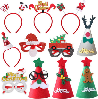 JOYMEMO 11 KOM Božićni dodaci Božićni šeširi Djeda Mraza Naočale Trake za glavu Kit Rekviziti za fotografije za Božićni kostim Dekoracije za zabavu