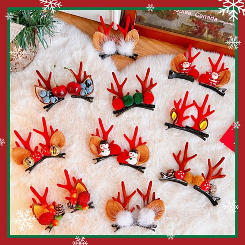 2 tk/komplekt Multifilm Jõulupõdra kõrva juukseklamber Naistele Tüdrukutele Jõuluvana Lumemees Juuksenõel Xmas Party Barrettes lastele Cosplay peakatted