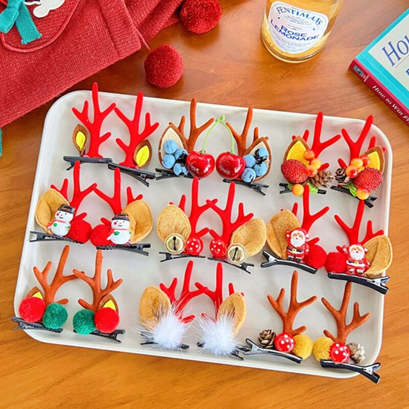 2 tk/komplekt Multifilm Jõulupõdra kõrva juukseklamber Naistele Tüdrukutele Jõuluvana Lumemees Juuksenõel Xmas Party Barrettes lastele Cosplay peakatted