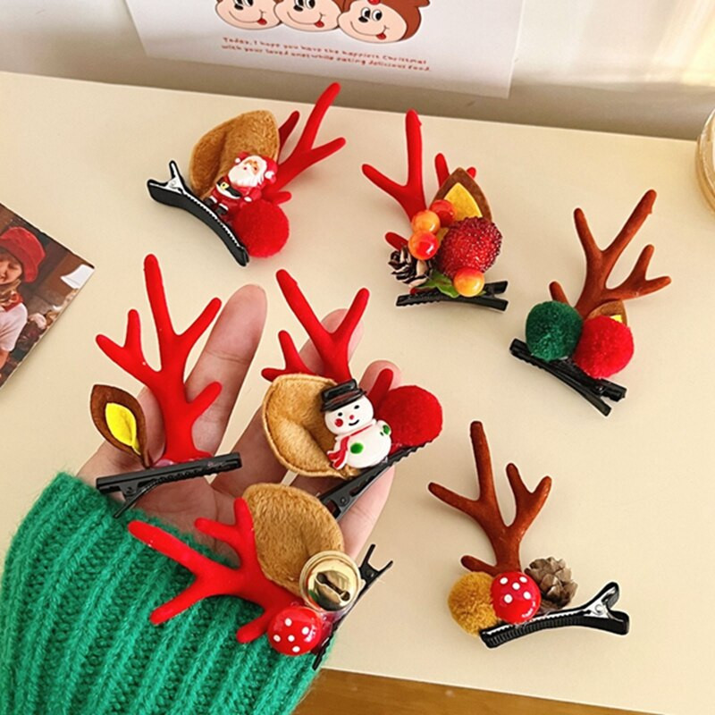 2 tk/komplekt Multifilm Jõulupõdra kõrva juukseklamber Naistele Tüdrukutele Jõuluvana Lumemees Juuksenõel Xmas Party Barrettes lastele Cosplay peakatted
