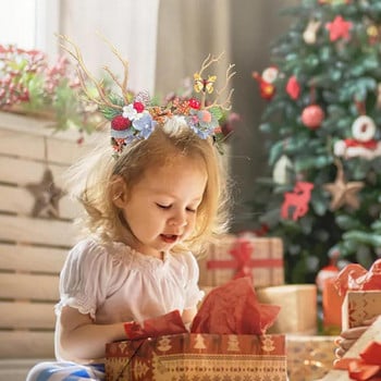 Γυναικεία μπάντα για μαλλιά ελάφια Floral headpiece Χριστουγεννιάτικη στεφάνη από ελαφάκι ελαφιού με λουλούδια Χριστουγεννιάτικη στολή Αξεσουάρ μαλλιών για