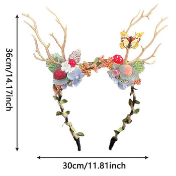 Γυναικεία μπάντα για μαλλιά ελάφια Floral headpiece Χριστουγεννιάτικη στεφάνη από ελαφάκι ελαφιού με λουλούδια Χριστουγεννιάτικη στολή Αξεσουάρ μαλλιών για