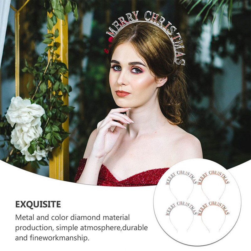 Jõulud Peapaelad Peapaelad Naiste Juuksesulamist Tiara Merry Crystal Letter Metal Hoop Tüdrukud Armsad Säravad Aksessuaarid Rhinestone