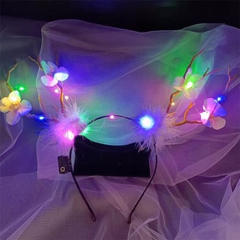 2021 New Luminous Antler Headband Christmas Elk Berry Cat Ear Headband Αξεσουάρ για τα μαλλιά Scenic Stage Show Photo Props