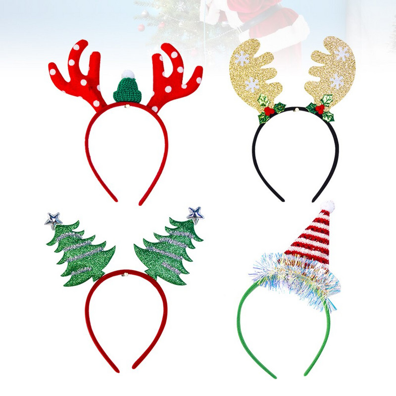 4 komada ukrasa za glavu Božićni koluti za kosu Traka za glavu za blagdansku zabavu Blagdanske trake za glavu Božićna traka za glavu od rogova