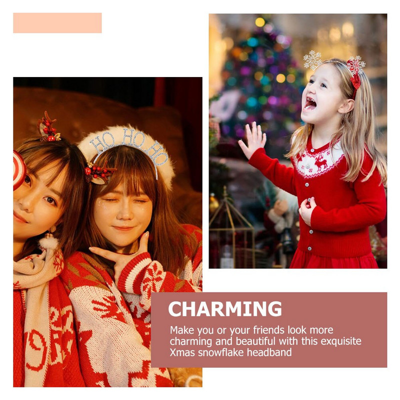 2 vnt Dekoratyviniai kalėdiniai snaigių plaukų lankeliai Gražios kalėdinės snaigės plaukų juostos