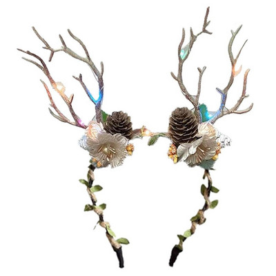 Jõuluhirve peapael Reguleeritav lilleline vanikuga peapael naistele tüdrukutele Pühade juukserõngaga Cosplay peapael pidude jaoks