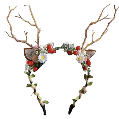 Jõuluhirve peapael Reguleeritav lilleline vanikuga peapael naistele tüdrukutele Pühade juukserõngaga Cosplay peapael pidude jaoks