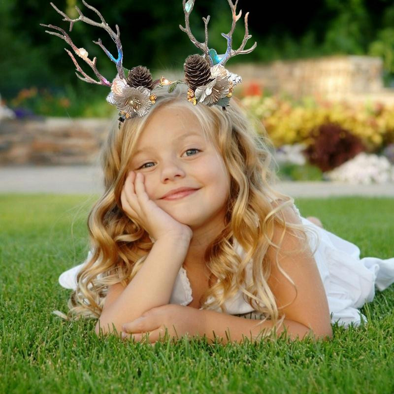 Jõuluhirve peapael Reguleeritav lilleline vanikuga peapael naistele tüdrukutele Pühade juukserõngaga Cosplay peapael pidude jaoks