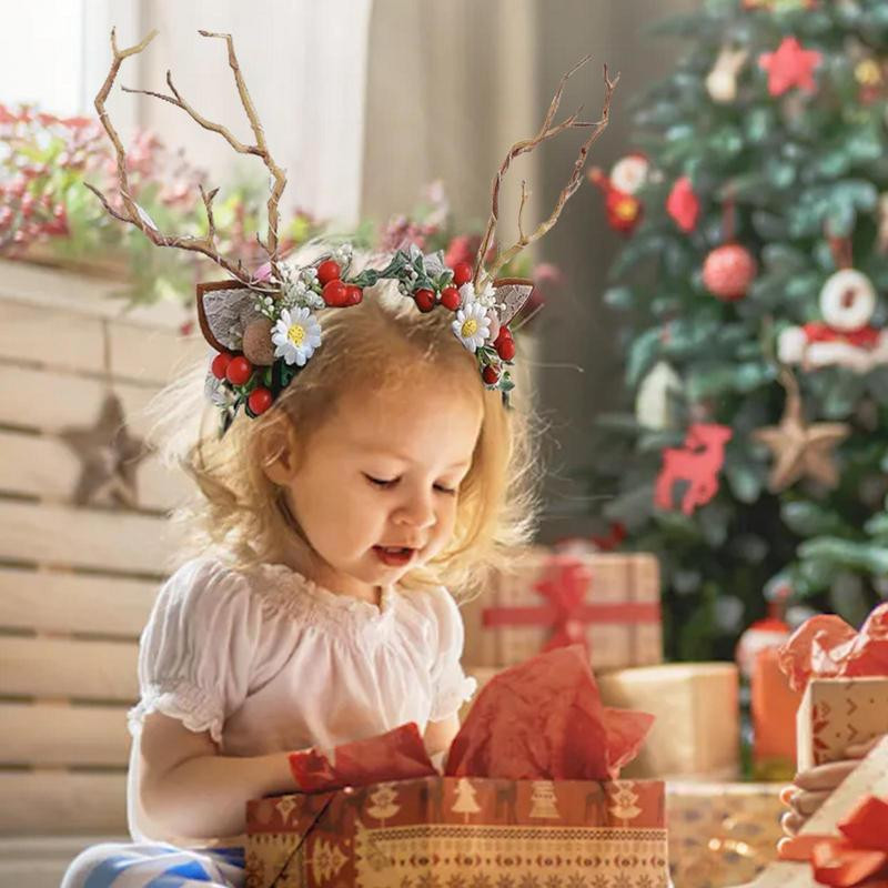 Jõuluhirve peapael Reguleeritav lilleline vanikuga peapael naistele tüdrukutele Pühade juukserõngaga Cosplay peapael pidude jaoks