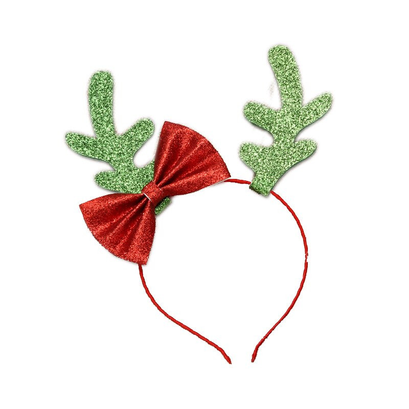 Zeleni božićni obruč za kosu od jelenjeg roga sa šljokicama Elkove uši Mašna i glava Kopča Rekviziti Ukrasi Dodaci za kosu za božićnu zabavu Pokrivala za glavu
