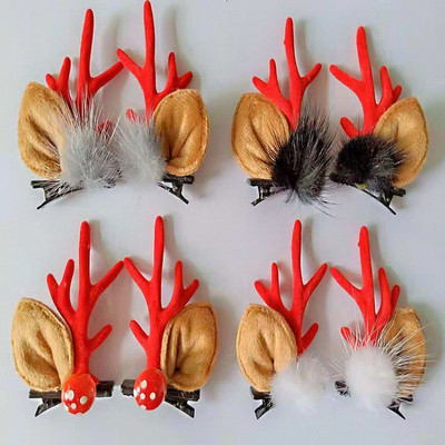Коледни щипки за коса Корея Мода Коледа Сладки елени Ленти за коса Еленови рога Топка от кожа на гъби Момичета Дамски аксесоари за коса