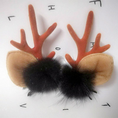 Коледни щипки за коса Корея Мода Коледа Сладки елени Ленти за коса Еленови рога Топка от кожа на гъби Момичета Дамски аксесоари за коса