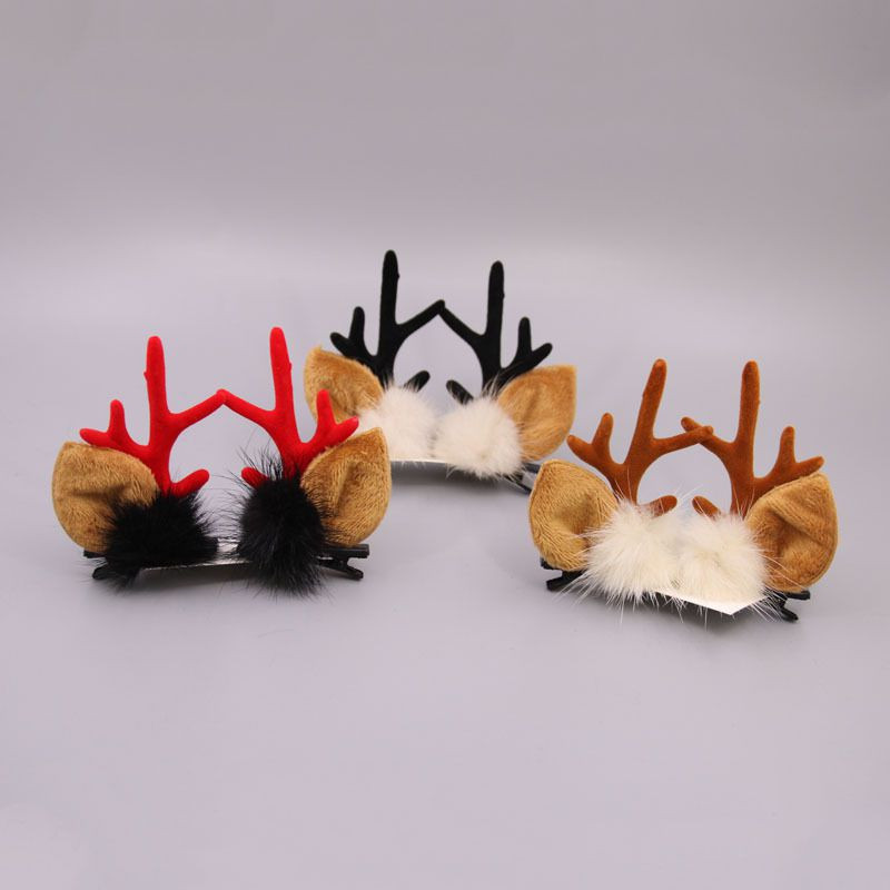 Коледни щипки за коса Корея Мода Коледа Сладки елени Ленти за коса Еленови рога Топка от кожа на гъби Момичета Дамски аксесоари за коса