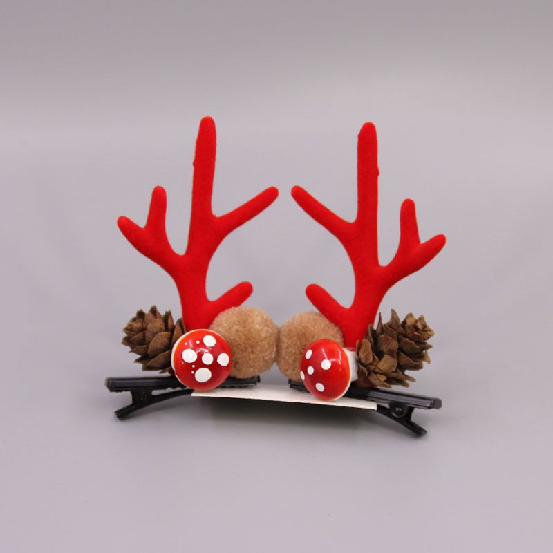 Коледни щипки за коса Корея Мода Коледа Сладки елени Ленти за коса Еленови рога Топка от кожа на гъби Момичета Дамски аксесоари за коса