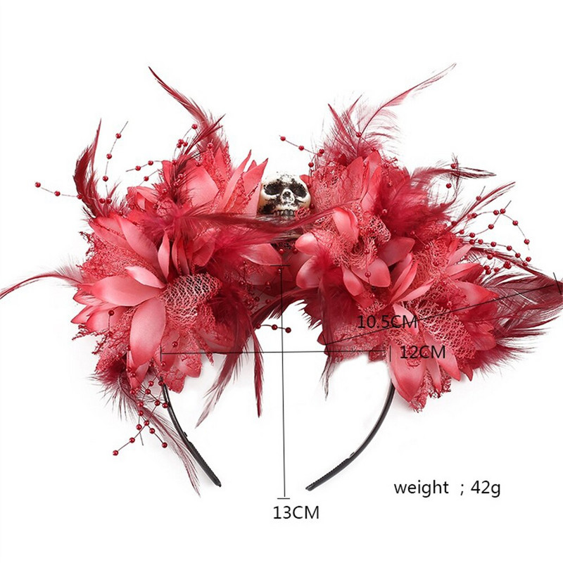 Punase lilleline juuksepael kolju lillelise peakattega tüdrukutele Halloweeni peakate SCVD889