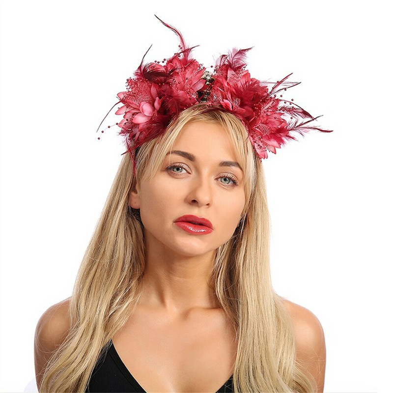 Punase lilleline juuksepael kolju lillelise peakattega tüdrukutele Halloweeni peakate SCVD889