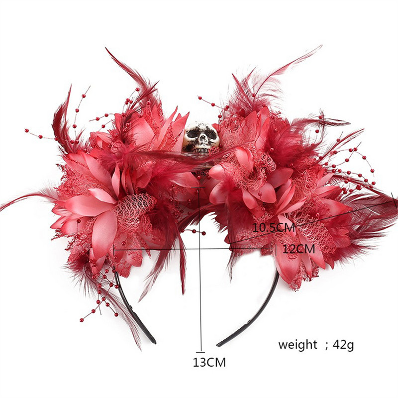 Punase lilleline juuksepael kolju lillelise peakattega tüdrukutele Halloweeni peakate SCVD889